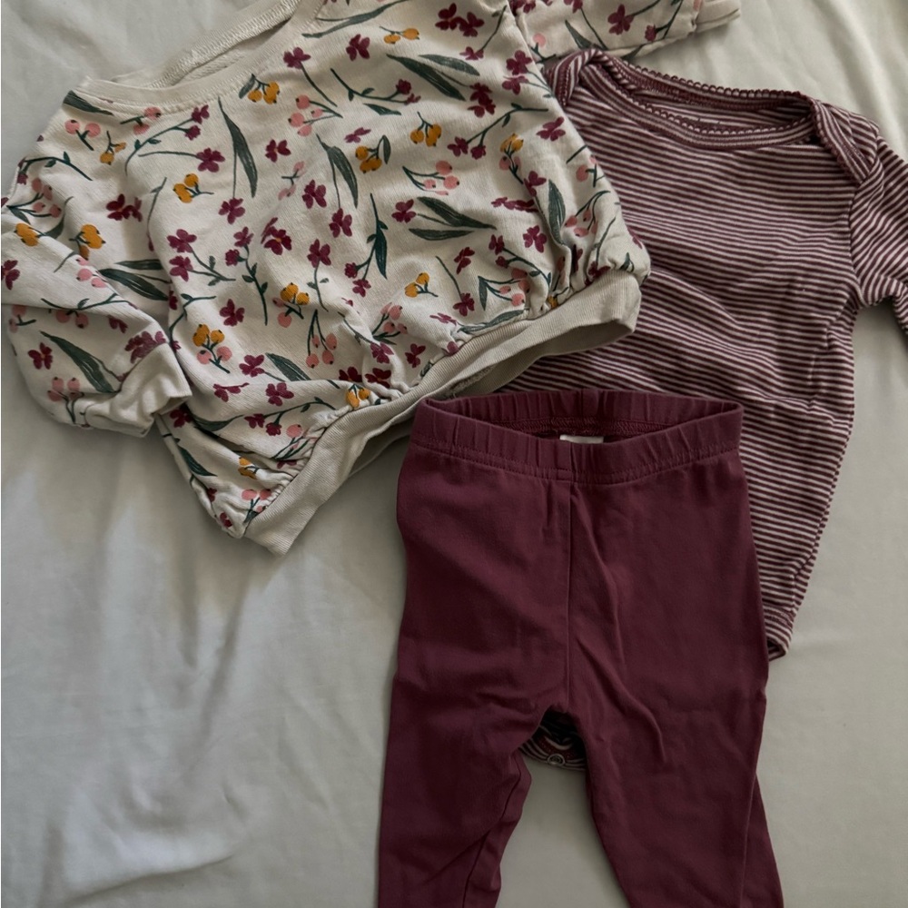 Carter's Three-Piece Baby Set - Cream, Mauve & Berry Stripe - 6M